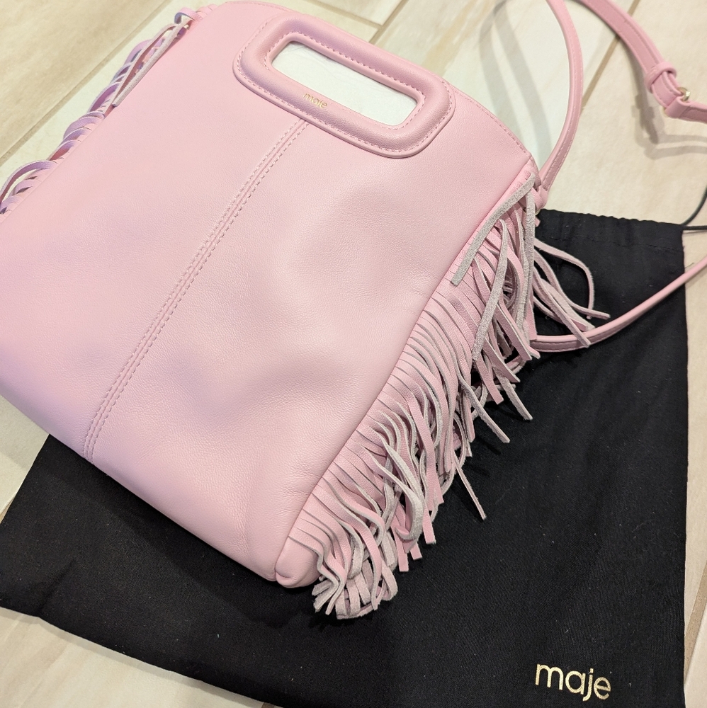 NWT Maje M bag fringe smooth leather rose pink - Picture 10 of 15